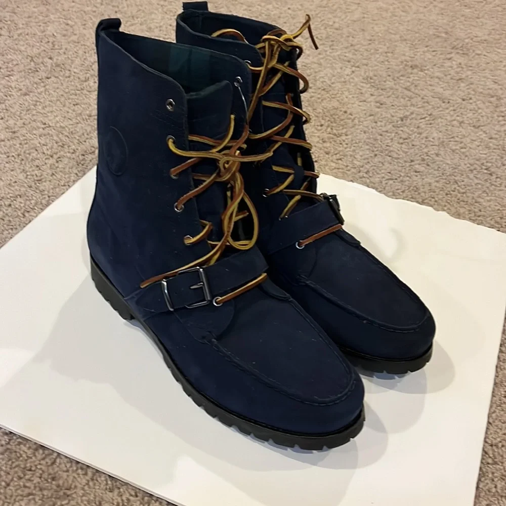Polo Ralph Lauren Ranger boots navy blue suede Tartan Plaid mens new